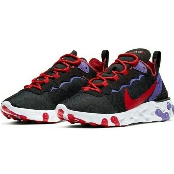 Women’s Nike React Element 55 Black/Red/ Purple - Picture 1 of 7